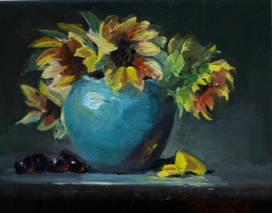 Sunflowers in Jade Vase