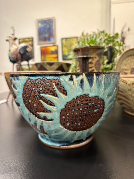 Turquoise Sunflower Bowl #74