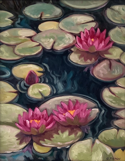 Lily Pond with Pink Blossom